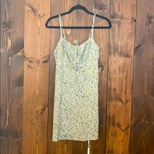 Green floral tie front summer dress